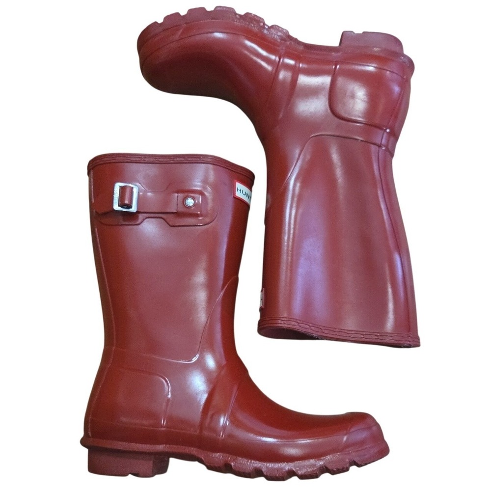 Hunter Short Classic Original Red Glossy England Rain Waterproof Boots 8 Wellies